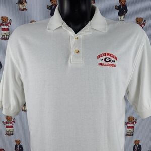 Georgia Bulldogs embroidered logo white & red casual soft preppy LG polo shirt